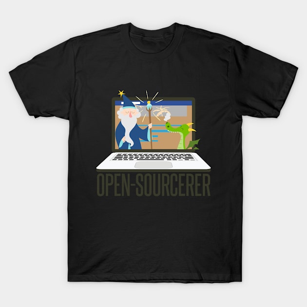 Open Source Coding Coder Programmer Funny Laptop Dragon T-Shirt by Mellowdellow